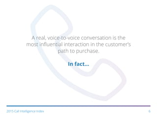 A real, voice-to-voice conversation is the
most influential interaction in the customer’s
path to purchase.
In fact...
62015 Call Intelligence Index
 