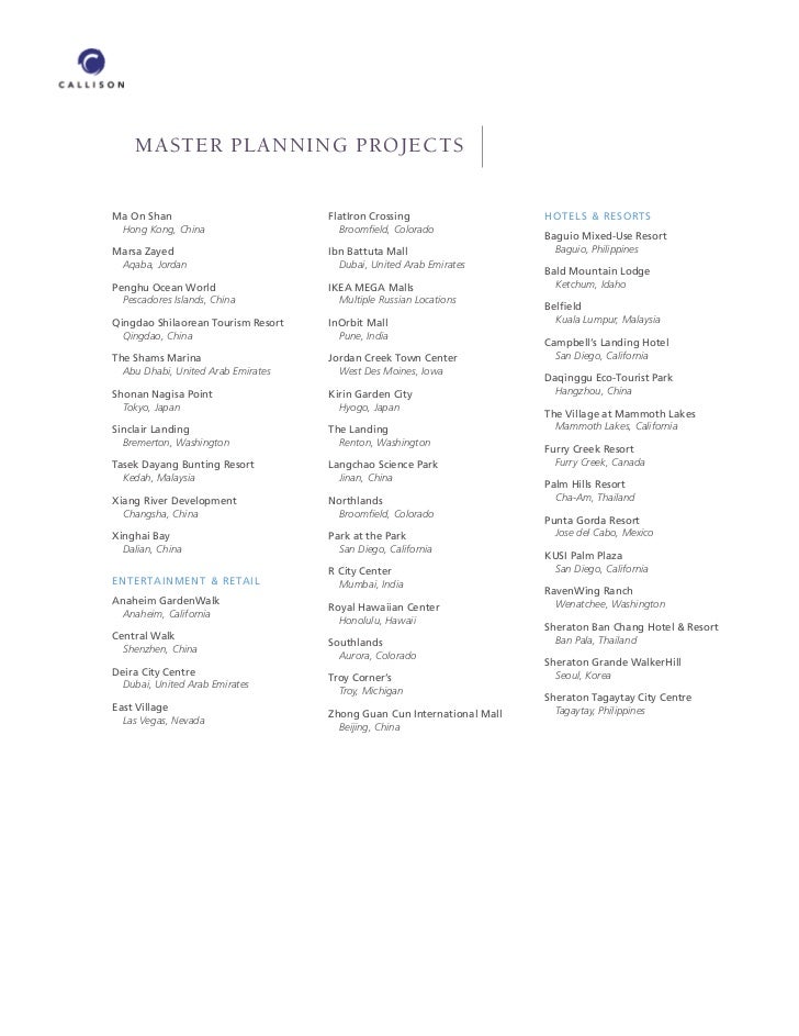 Callison Master Planning Qualifications