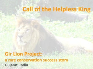 Gir Lion Project:
a rare conservation success story
Call of the Helpless King
Gujarat, India
 