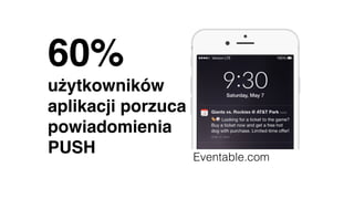 60%
użytkowników
aplikacji porzuca
powiadomienia
PUSH Eventable.com
 