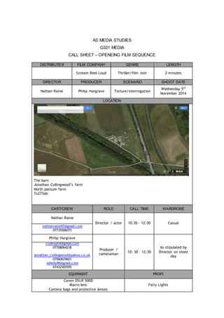 Call sheet for Film | PDF