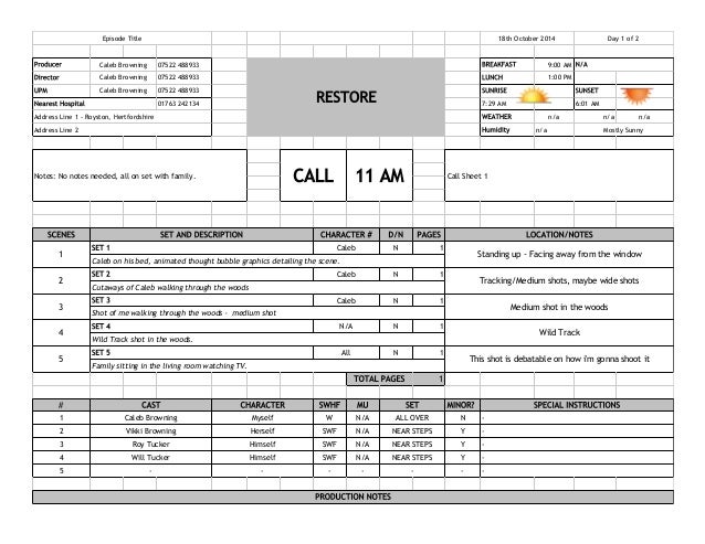 simple call sheet template