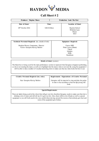 Call sheet 2 | PDF