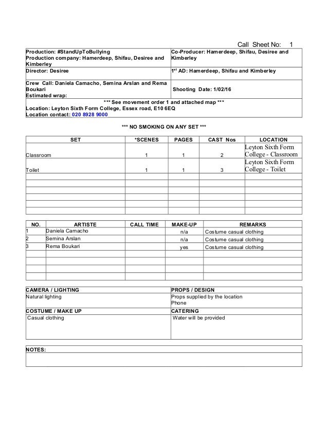 call sheet blank template costume measurement sheet template