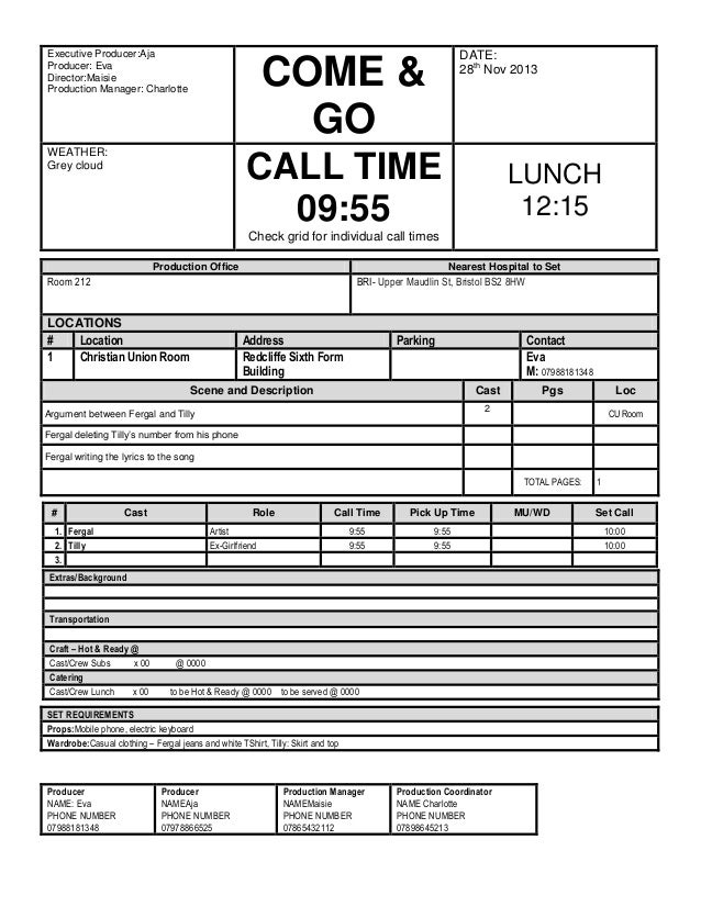 Call Sheet