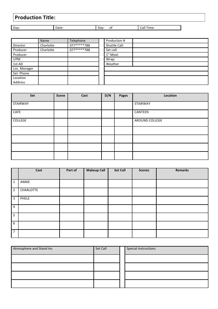 Call sheet