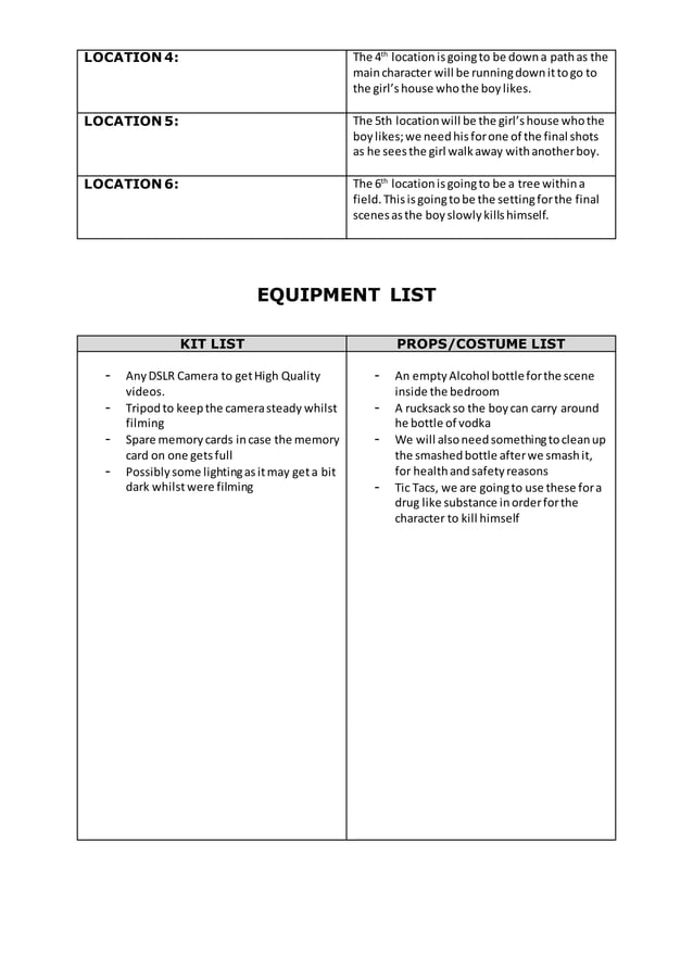 Call sheet, risk assessment and shooting schedule