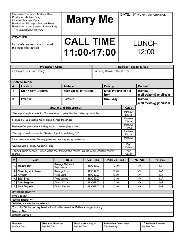 production call sheet what is a call sheet