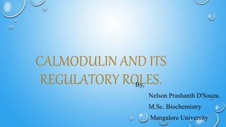 CALMODULIN AND ITS
REGULATORY ROLES.By,
Nelson Prashanth D'Souza.
M.Sc. Biochemistry
Mangalore University
 