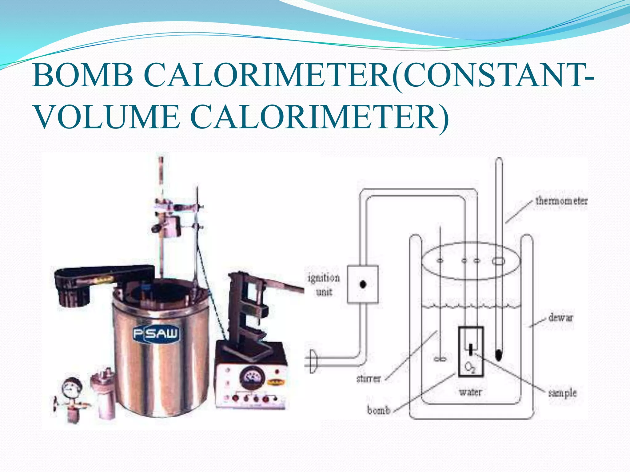 BOMB CALORIMETER(CONSTANT-
VOLUME CALORIMETER)
 