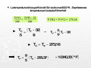 La temperatura de la superficie del Sol es de unos 6000 ºK . Exprésese esa temperatura en la escala Fahrenheit  