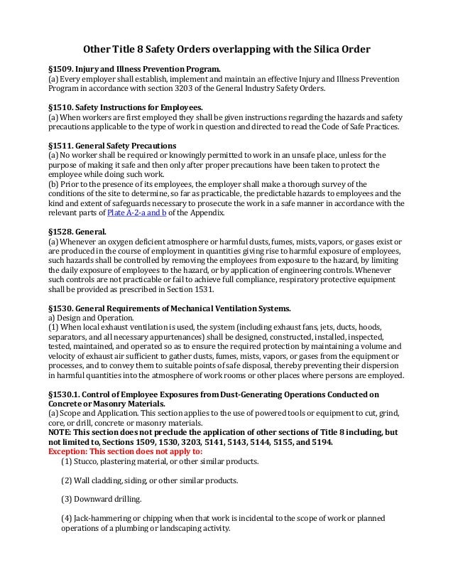 Cal OSHA Silica And Related Orders