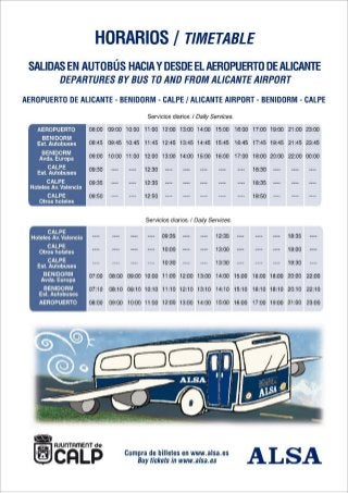 CALPE- Horario Autobús directo Aeropuerto el Altet (Alicante) - Calpe