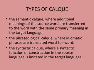 List Of Calques – Examples Of Calques – PBCYJ