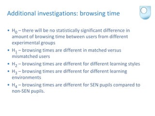 Additional investigations: browsing time

• H0 – there will be no statistically significant difference in
  amount of brow...