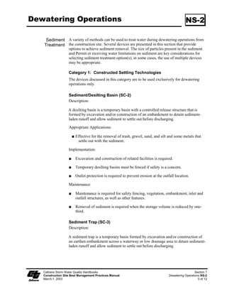 *HRWH[WLOHV 0DWV 3ODVWLF RYHUV                                                                      66
DQG (URVLRQ RQWURO %ODQNHWV

 0DLQWHQDQFH DQG $UHDV WUHDWHG ZLWK WHPSRUDU VRLO VWDELOL]DWLRQ VKDOO EH LQVSHFWHG DV VSHFLILHG LQ
       ,QVSHFWLRQ WKH VSHFLDO SURYLVLRQV $UHDV WUHDWHG ZLWK WHPSRUDU VRLO VWDELOL]DWLRQ VKDOO EH
                        PDLQWDLQHG WR SURYLGH DGHTXDWH HURVLRQ FRQWURO 7HPSRUDU VRLO VWDELOL]DWLRQ
                        VKDOO EH UHDSSOLHG RU UHSODFHG RQ H[SRVHG VRLOV ZKHQ DUHD EHFRPHV H[SRVHG RU
                        H[KLELWV YLVLEOH HURVLRQ

                             $OO EODQNHWV DQG PDWV VKDOO EH LQVSHFWHG SHULRGLFDOO DIWHU LQVWDOODWLRQ

                             ,QVWDOODWLRQ VKDOO EH LQVSHFWHG DIWHU VLJQLILFDQW UDLQ VWRUPV WR FKHFN IRU
                             HURVLRQ DQG XQGHUPLQLQJ $Q IDLOXUHV VKDOO EH UHSDLUHG LPPHGLDWHO

                             ,I ZDVKRXW RU EUHDNDJH RFFXUV UHLQVWDOO WKH PDWHULDO DIWHU UHSDLULQJ WKH
                             GDPDJH WR WKH VORSH RU FKDQQHO




       8hy‡…h†ÃT‡‚…€ÃXh‡r…ÃRˆhyv‡’ÃChqi‚‚x†                                                                 Trp‡v‚Ã
       8‚†‡…ˆp‡v‚ÃTv‡rÃ7r†‡ÃHhhtr€r‡ÃQ…hp‡vpr†ÃHhˆhy        Br‚‡r‘‡vyr†ÃHh‡†ÃQyh†‡vpÃ8‚‰r…†ÃhqÃ@8Ã7yhxr‡†ÃTT
       Hh…puÃ Ã!                                                                                             (Ã‚sÃ
 