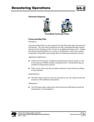 Wood Mulching                                                                                  SS-8

Maintenance and           Regardless of the mulching technique selected, the key consideration in
      Inspection          Maintenance and Inspection is that the mulch needs to last long enough to
                          achieve erosion-control objectives. If the mulch is applied as a stand-alone
                          erosion control method over disturbed areas (without seed), it shall last the
                          length of time the site will remain barren or until final re-grading and
                          revegetation.

                          Where vegetation is not the ultimate cover, such as ornamental and landscape
                          applications of bark or wood chips, inspection and maintenance shall focus on
                          longevity and integrity of the mulch.




     Caltrans Storm Water Quality Handbooks                                                        Section 3
     Construction Site Best Management Practices Manual                                   Wood Mulching SS-8
     March 1, 2003                                                                                     3 of 3
 