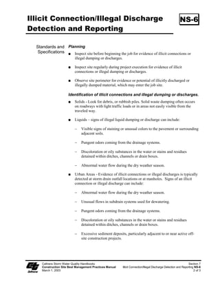 Sediment/Desilting Basin                                                    SC-2




   Sediment storage
   depth
   permanent pool




                           FIGURE 1: SINGLE ORIFICE DESIGN
                                               NOT TO SCALE




   Caltrans Storm Water Quality Handbooks                                         Section 4
   Construction Site Best Management Practices Manual         Sediment/Desilting Basin SC-2
   March 1, 2003                                                                     8 of 10
 