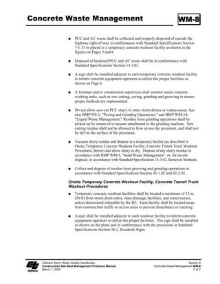 Entrance/Outlet Tire Wash                                              TC-3




   Caltrans Storm Water Quality Handbooks                                     Section 6
   Construction Site Best Management Practices Manual   Entrance/Outlet Tire Wash TC-3
   March 1, 2003                                                                 3 of 3
 