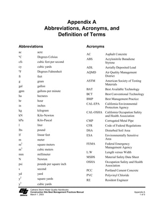 Dewatering Operations                                                                        NS-2

                   Schematic Diagrams:




                                                        Gravity Bag Filter

                   Category 4: Advanced Filtration Technologies

                   Sand Media Particulate Filter
                   Description:

                   Water is treated by passing it through canisters filled with sand media. Generally,
                   sand filters provide a final level of treatment. They are often used as a secondary or
                   higher level of treatment after a significant amount of sediment and other pollutants
                   have been removed.

                   Appropriate Applications:

                        Effective for the removal of trash, gravel, sand, and silt and some metals, as
                        well as the reduction of biochemical oxygen demand (BOD) and turbidity.

                        Sand filters can be used for standalone treatment or in conjunction with bag and
                        cartridge filtration if further treatment is required.

                        Sand filters can also be used to provide additional treatment to water treated via
                        settling or basic filtration.

                   Implementation:

                       The filters require delivery to the site and initial set up. The vendor can provide
                       assistance with installation and operation.

                   Maintenance:

                        The filters require monthly service to monitor and maintain the sand media.




   Caltrans Storm Water Quality Handbooks                                                           Section 7
   Construction Site Best Management Practices Manual                             Dewatering Operations NS-2
   March 1, 2003                                                                                      9 of 12
 
