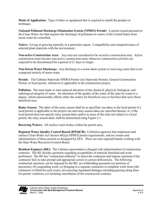 Dewatering Operations                                                                 NS-2

                   Schematic Designs:




                                                        Cartridge Filter




   Caltrans Storm Water Quality Handbooks                                                    Section 7
   Construction Site Best Management Practices Manual                      Dewatering Operations NS-2
   March 1, 2003                                                                              12 of 12
 