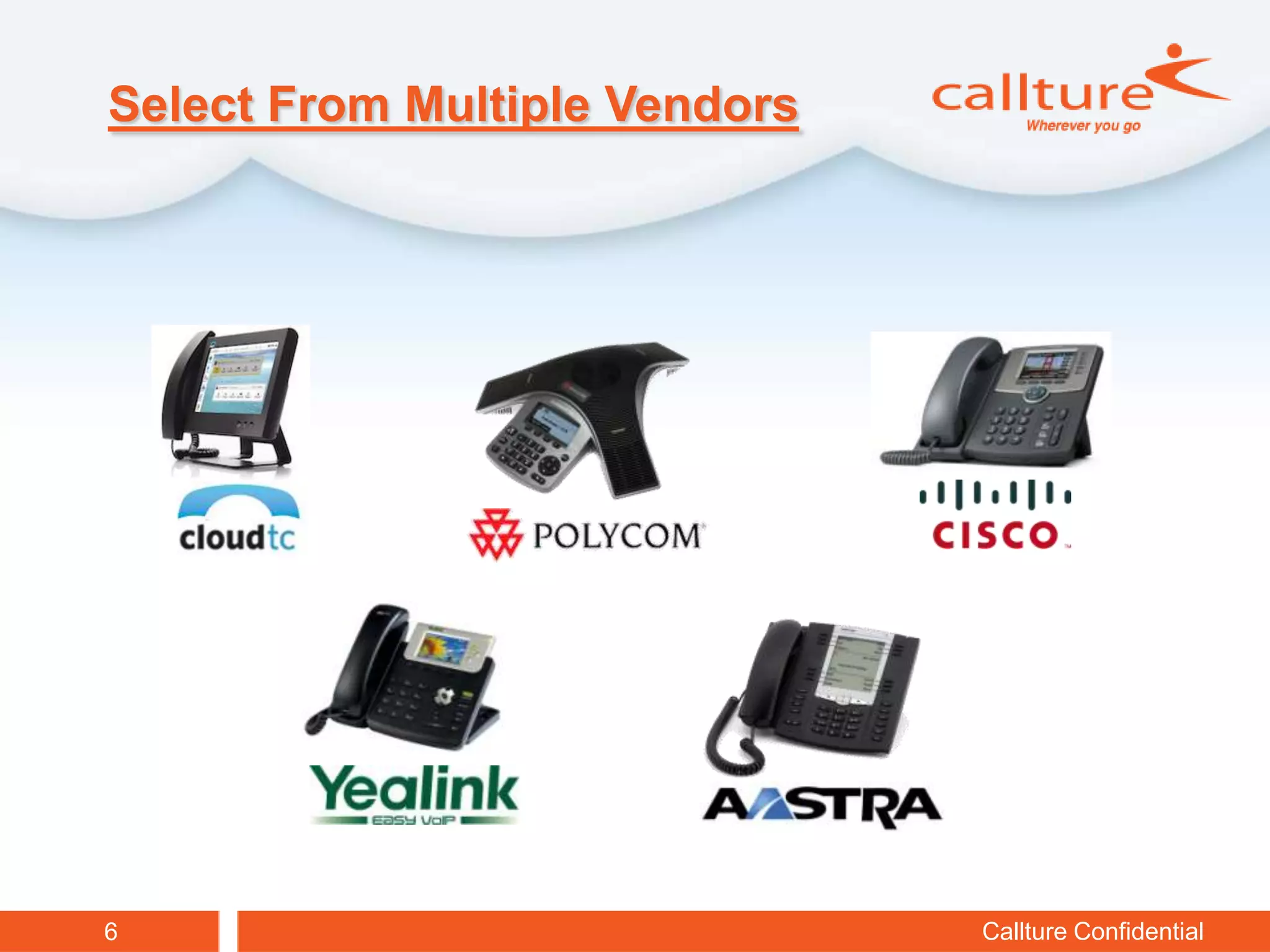 Select From Multiple Vendors




6                              Callture Confidential
 