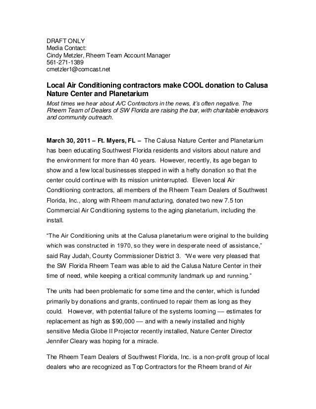 Local Air Conditioning contractors make COOL donation to Calusa Nature