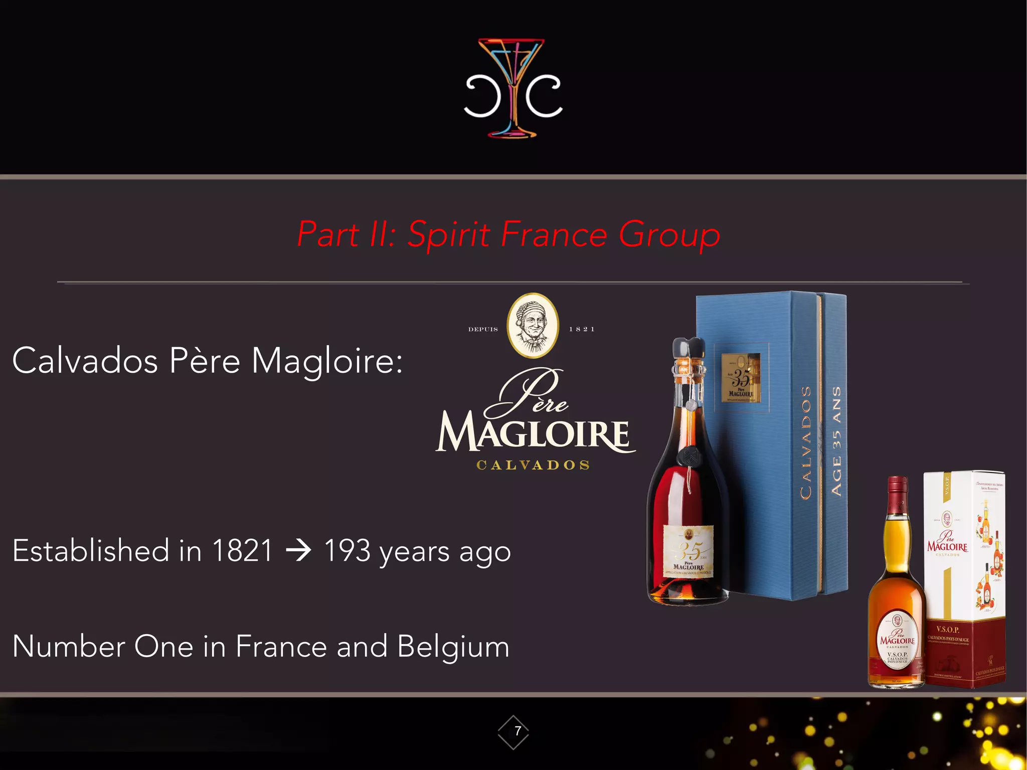 Part II: Spirit France Group
7
Calvados Père Magloire:
Established in 1821  193 years ago
Number One in France and Belgium
 