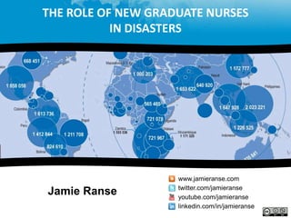 THE ROLE OF NEW GRADUATE NURSES
           IN DISASTERS




                    www.jamieranse.com
                    twitter.com/jamieranse
Jamie Ranse         youtube.com/jamieranse
                    linkedin.com/in/jamieranse
 
