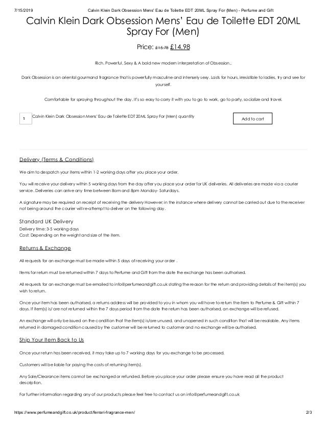 calvin klein dark obsession price