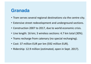 Granada
• Tram	serves	several	regional	destinations	via	the	centre	city.
• Extensive	street	redevelopment	and	underground	...