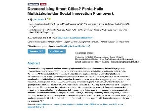 To cite this article:
Calzada, I. (2020), Democratising Smart Cities?
Penta-Helix Multistakeholder Social Innovation Framework,
Smart Cities 3(4): 1145-1172. DOI: 10.3390/smartcities3040057.
 