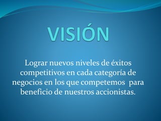 Lograr nuevos niveles de éxitos 
competitivos en cada categoría de 
negocios en los que competemos para 
beneficio de nuestros accionistas. 
 