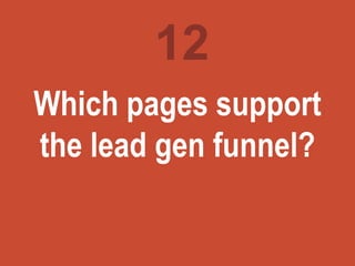 Turning
marketing
ideas into
questions
Which pages support
the lead gen funnel?
12
 