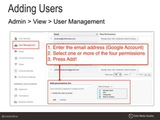 Adding Users
Admin > View > User Management
@crestodina
 
