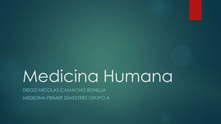 Medicina Humana
DIEGO NICOLAS CAMACHO BONILLA
MEDICINA PRIMER SEMESTRES GRUPO A
 