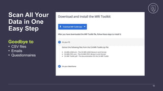 Scan All Your
Data in One
Easy Step
Goodbye to
• CSV files
• Emails
• Questionnaires
15
 