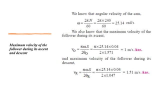 Maximum velocity of the
follower during its ascent
and descent
 