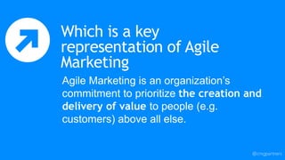 Which is a key
representation of Agile
Marketing
Agile Marketing is an organization’s
commitment to prioritize the creatio...