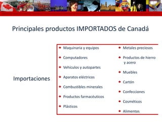 Cámara de Comercio Colombo Canadiense Colombo Canadian Chamber of Commerce Chambre de Commerce Colombo Canadienne Cámara de Comercio colomPrincipales productos IMPORTADOS de Canadá 