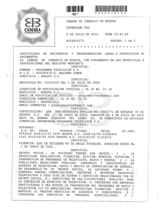 Certificado de existencia y representación legal de Programar TV