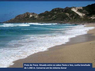Praia do Trece. Situada entre os cabos Tosto e Veo, cunha lonxitude
de 1.260 m. Conserva um bo sistema dunar
 