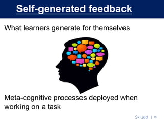 | 15
Self-generated feedback
What learners generate for themselves
Meta-cognitive processes deployed when
working on a task
 