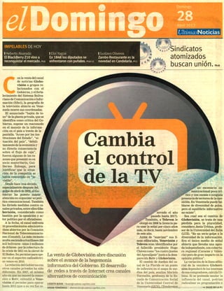 Cambia el control de la TV (Últimas Noticias, 28 abril 2013)