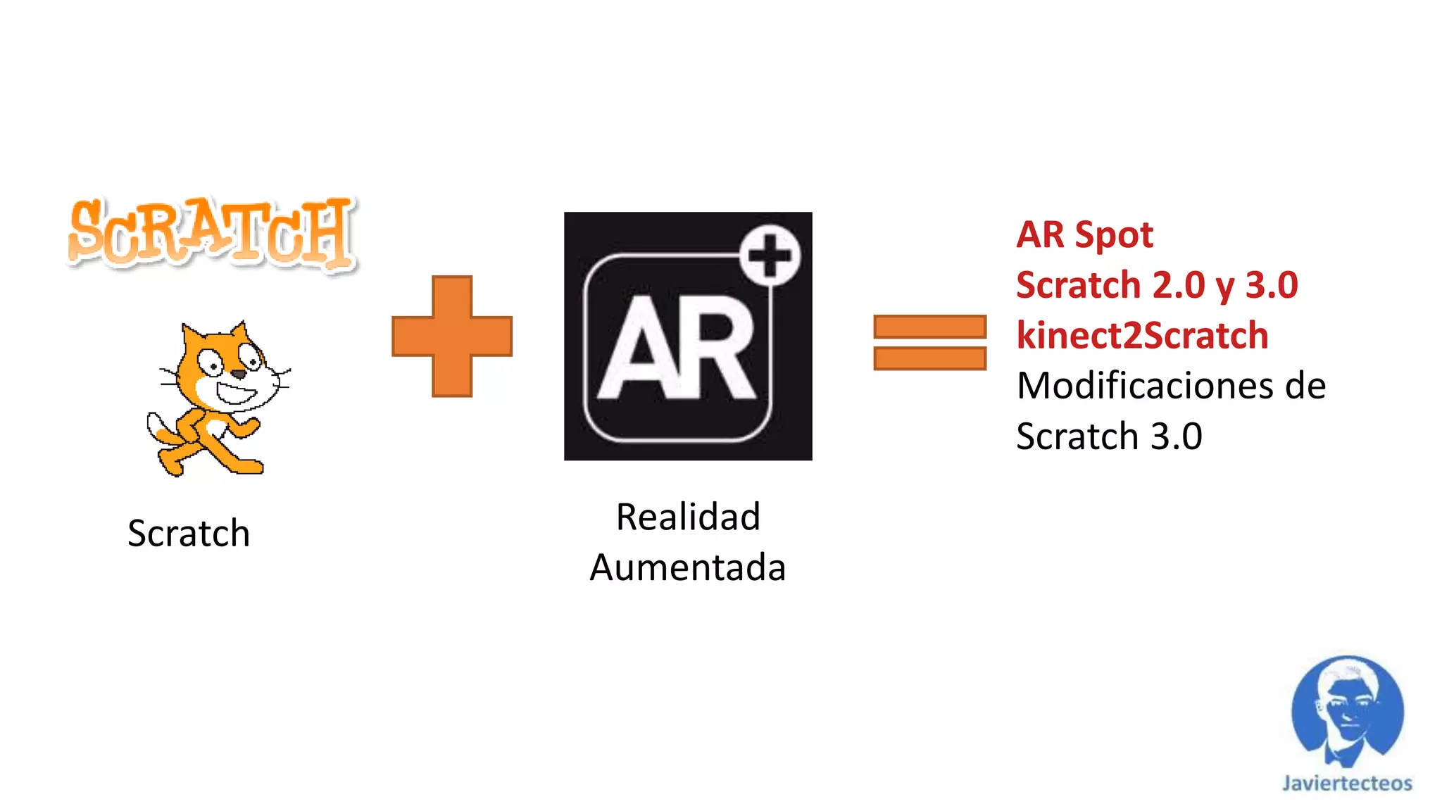 AR Spot
Scratch 2.0 y 3.0
kinect2Scratch
Modificaciones de
Scratch 3.0
Scratch Realidad
Aumentada
 