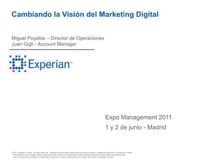 Cambiando la Visión del Marketing Digital Miguel Poyatos – Director de OperacionesJuan Gigli - Account Manager Expo Management 2011 1 y 2 de junio - Madrid 