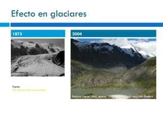 Efecto en glaciares 1875 2004 Fuente:  The photographic documentation of climate change 