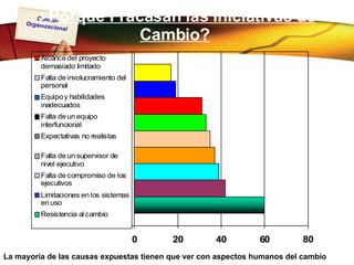 ¿Porqué Fracasan las Iniciativas de Cambio?   La mayoría de las causas expuestas tienen que ver con aspectos humanos del cambio   