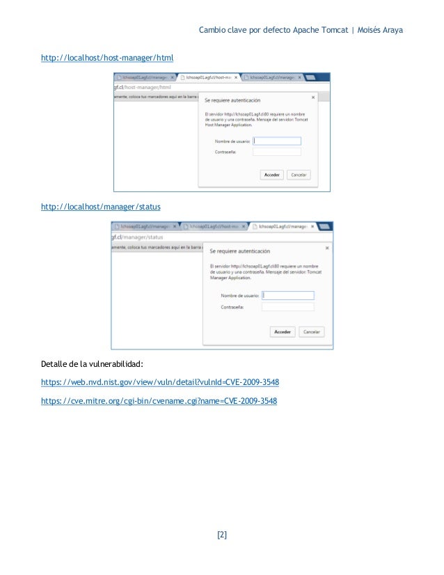 Cambio clave por defecto Apache Tomcat