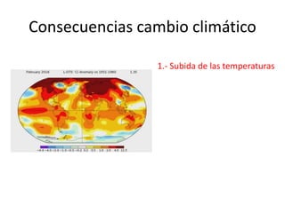 Consecuencias cambio climático
1.- Subida de las temperaturas
 